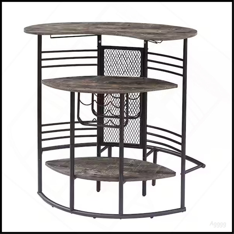 Table de bar ovale avec comptoir en bois et rangement pour bouteilles de vin, support à boulanger pour salle à manger, brun