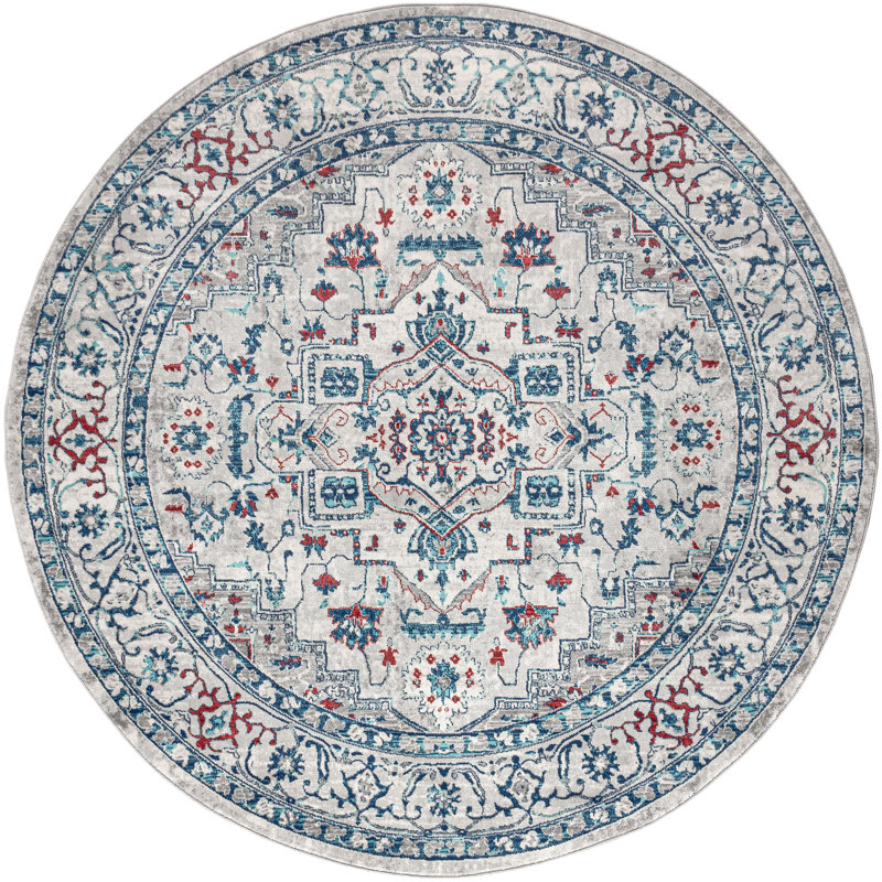 Lawrence Hill Modern Persian Vintage Medallion Light Gray/Blue Rug, Round 5' 