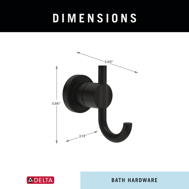 Nicoli Double Towel Hook Bath Hardware Accessory, Matte Black