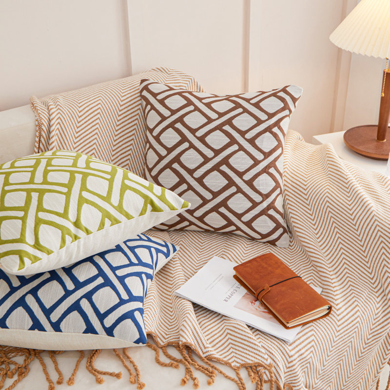 (Couvertures avec insertions) Ensemble de 2 coussins décoratifs carrés à losanges croisés, Bleu