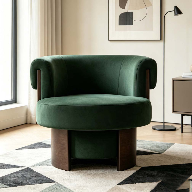 Fauteuil demi-tonneau rotatif moderne courbé et sculptural, 1