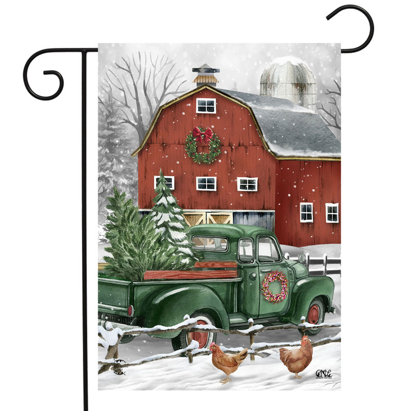 Drapeau de Noël à la ferme, Rouge / Vert / Gris