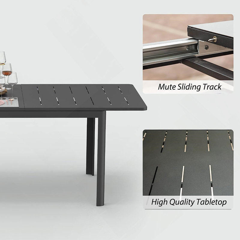 Table extensible de patio pour la salle à manger, table rectangulaire en aluminium et aluminium pour bistro de jardin