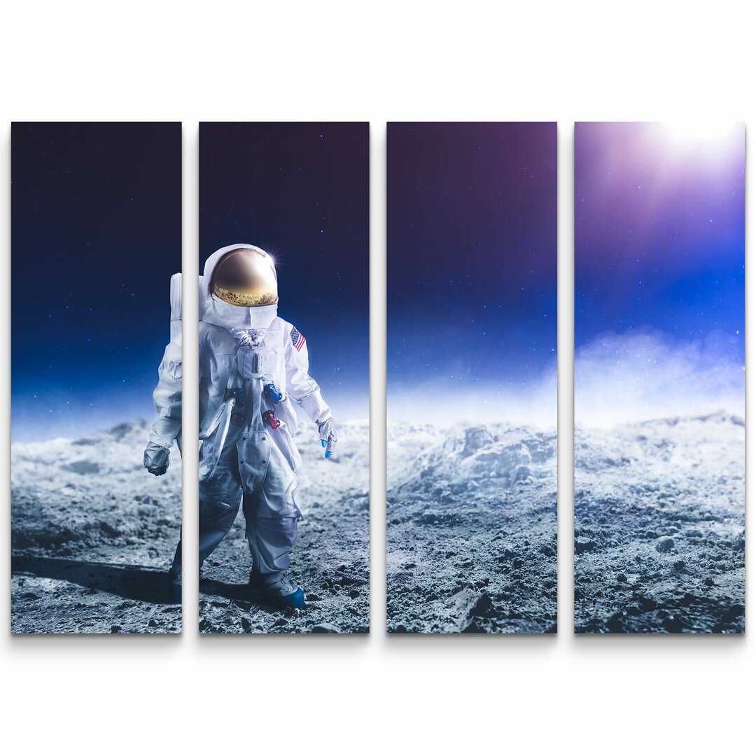 4-tlg. Leinwandbilder-Set Astronaut auf dem Mond