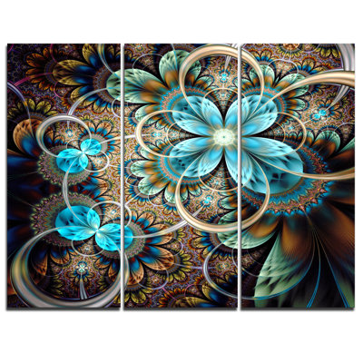 Ensemble de 3 reproductions d’art sur toile tendue "fractales colorées avec abat-jour bleu"