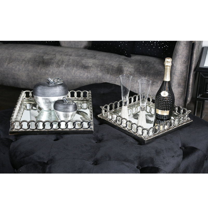 Clare Metal Tray for Living Room & Dining Tabletop, Mirrored Tray for Decor, 7cm H x 35cm W x 35cm D
