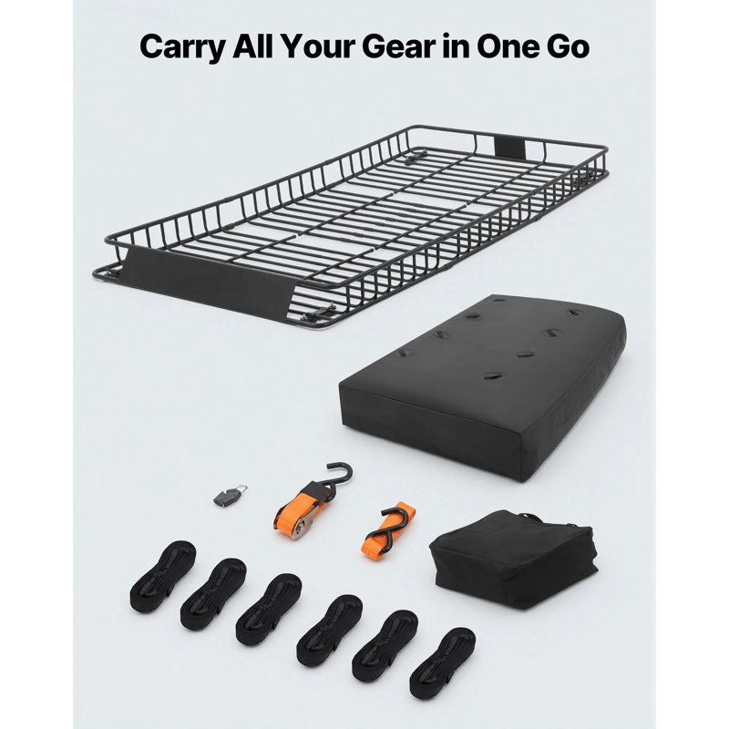 Roof Rack Cargo Basket, 90 X 50 X 6 In, Heavy Duty Roof Top Carrier Basket With Waterproof Rooftop Bag, Ratchet Straps, 250 Lbs Capacity, All-weather Car Top Luggage Holder, For Suv Truck Car