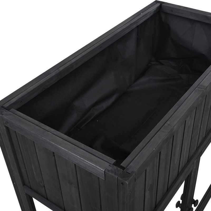 Wood Elevated Planter, Raised Garden Bed with Liner, Mini Greenhouse with Removable Wheels, Black