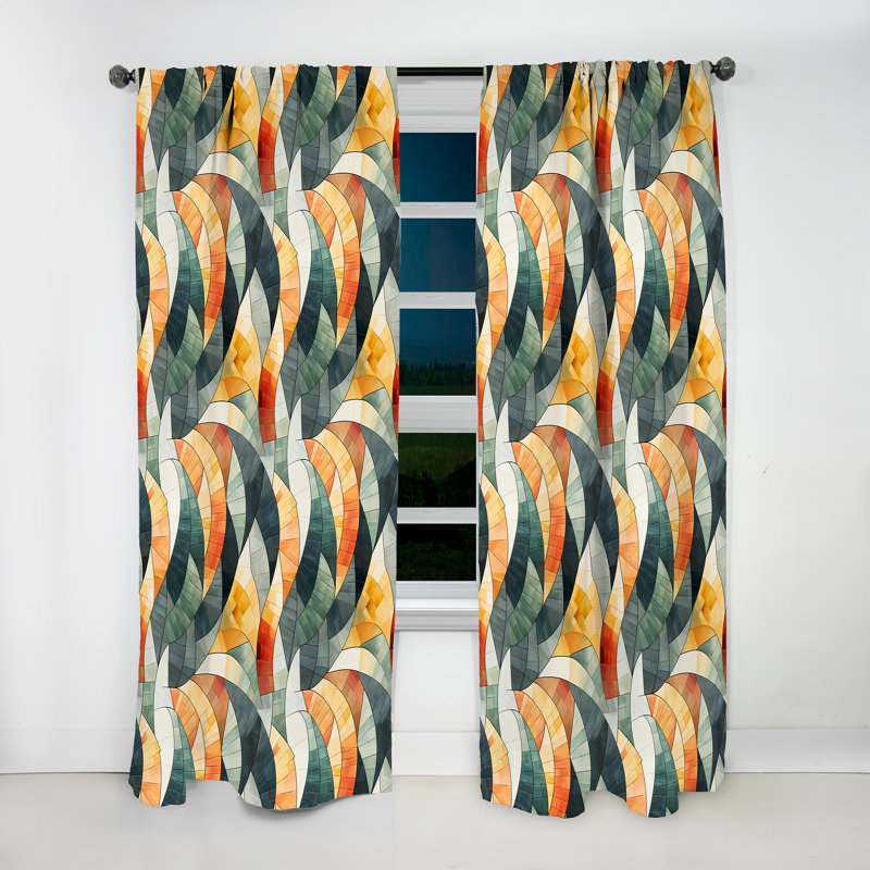 Motif de mosaïque géométrique orange et vert - Rideau obscurcissant géométrique abstrait - 1 panneau, L 52 po x L 84 po