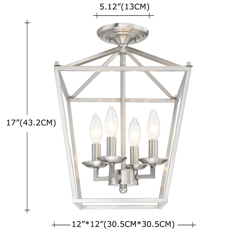 Plafonnier semi-encastré 4 lumières 17 po, Nickel brossé