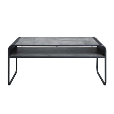 Table basse à structure en métal avec tablette ouverte, gris béton et noir