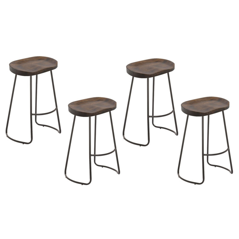 Maeci Counter Stool with Metal Frame, Wood/Brown