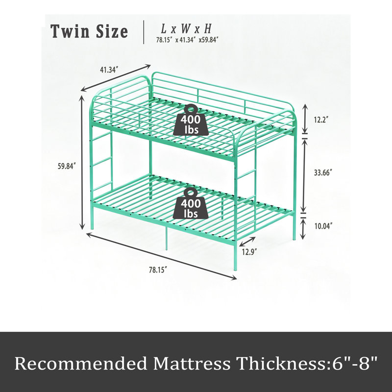 Metal Bunk Bed Twin Over Twin, Heavy Duty Bunk Beds With 2 Ladders And Full-Length Guardrai, No Box Spring Needed, Easy Assemble