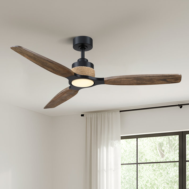 Ventilateur de plafond 56 "à pales en bois massif à intensité variable avec lumière DEL et télécommande, 3 lumières colorées, moteur CC réversible à 6 vitesses