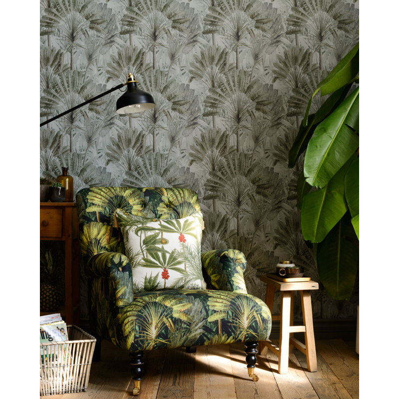 Tropical Wanderlust Wallpaper Roll, Green/Gray