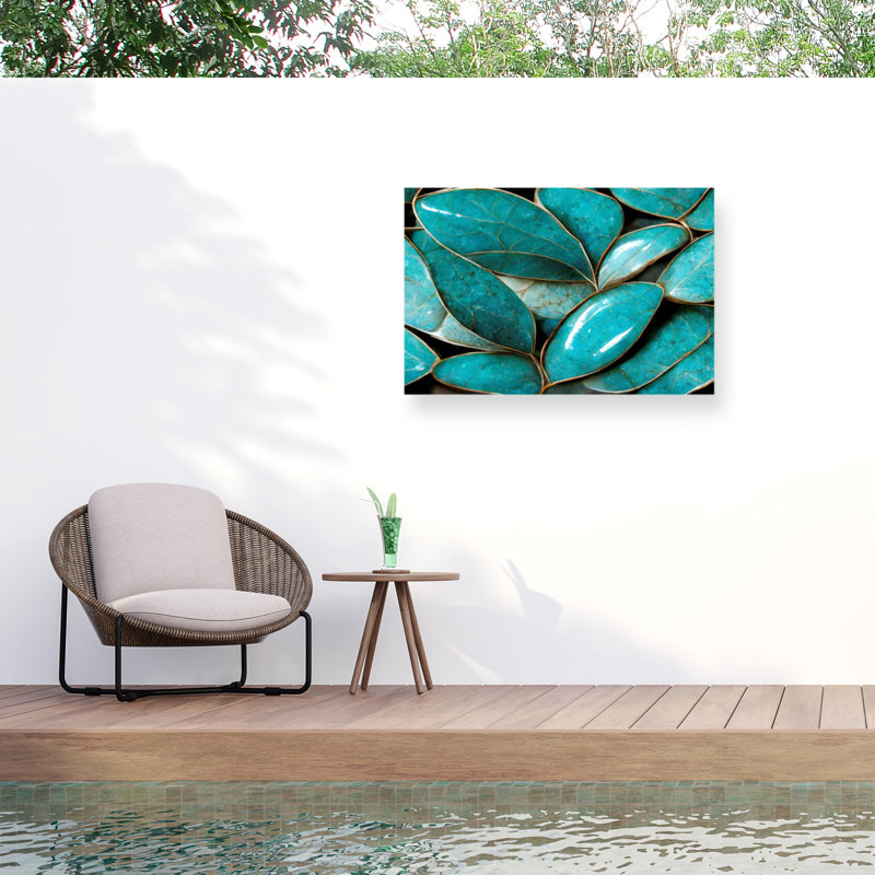 Treechild Turquoise Leafs Outdoor  Canvas, H 12 po x l 19 po