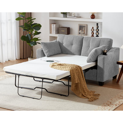 Pull Out Sofa Bed, Sleeper Sofa, 2-In-1 Convertible Corduroy Couch with USB Charging, Memory Form Couch for Living Room, Apartment and Small Space