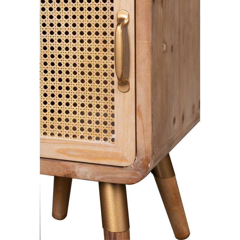 Natural Brown Tall Cane Door Accent Cabinet