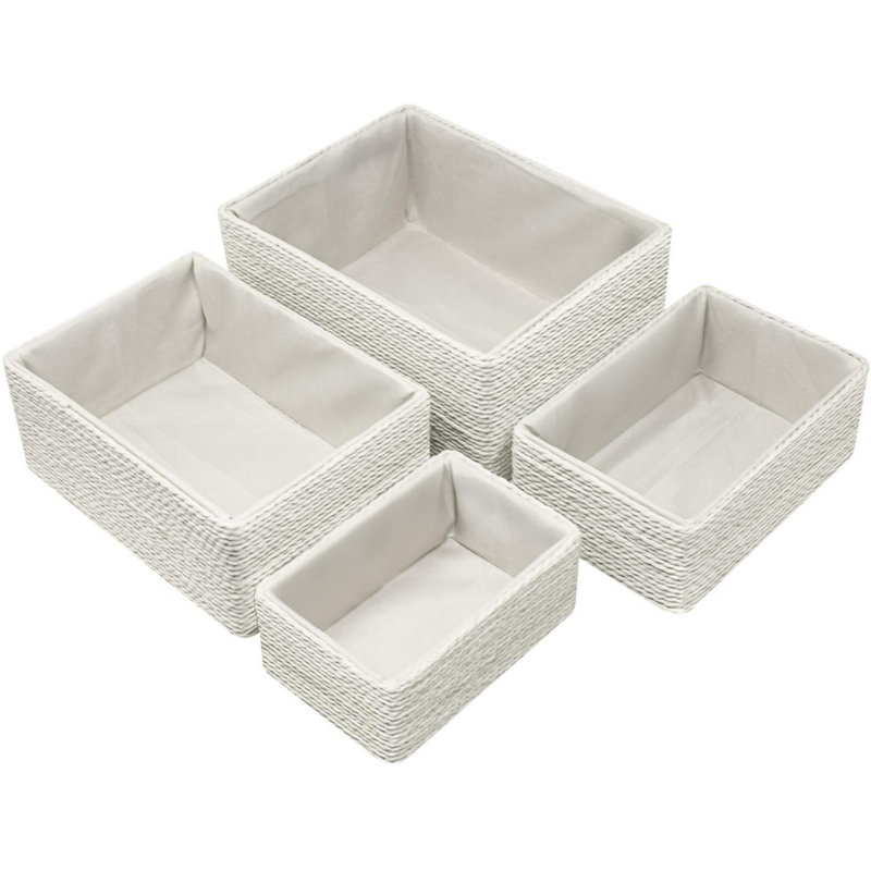 Sorbus Stackable Storage Woven Paper Rope Baskets 4-Piece Set, Beige