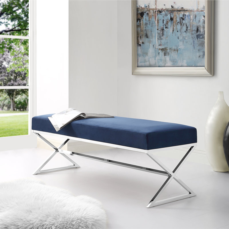 Aurora Velvet X-Leg Base Bench, Navy