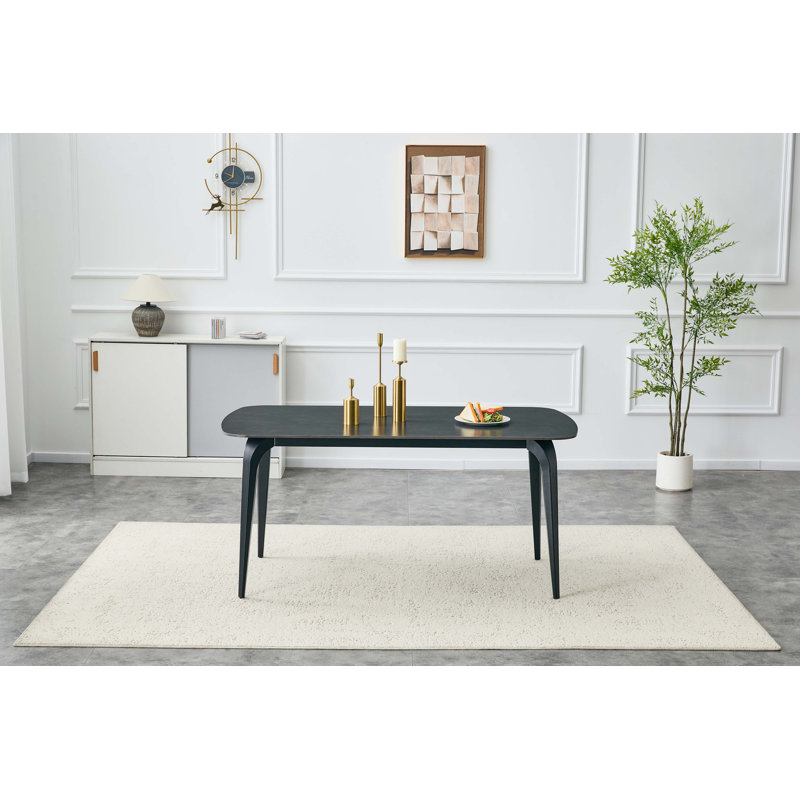 Modern Sintered Stone Dining Table With Rounded Corners And Accents