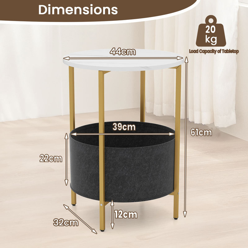 44cm W Metal Bedside Table