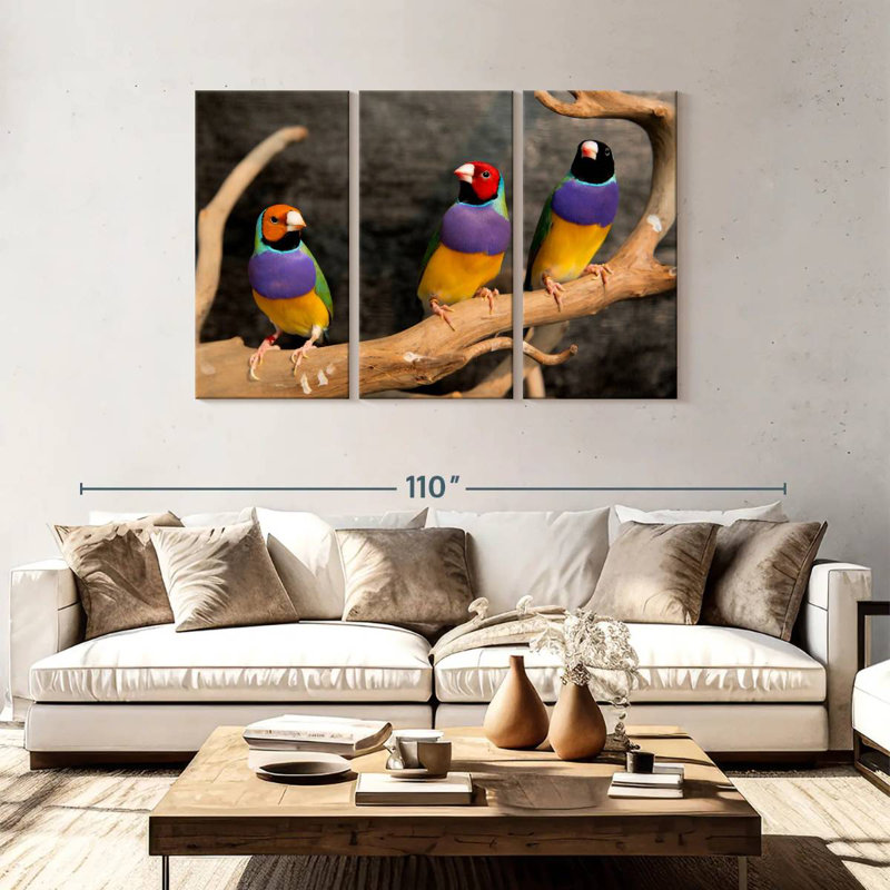 Brampt Rainbow Finches, 48" H x 74" W