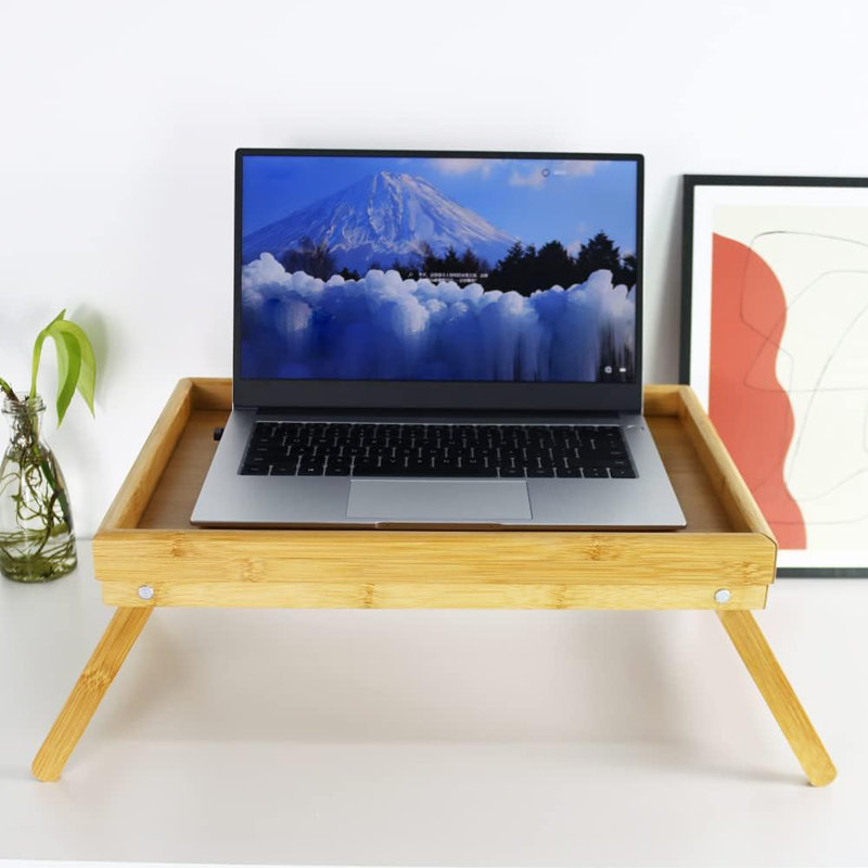 Table-plateau en bambou avec pieds pliants et plateaux de service