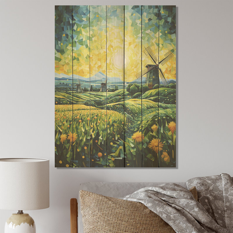 Green Calm Windmill Meadows - Éoliennes sur bois, H 40 po x l 30 po