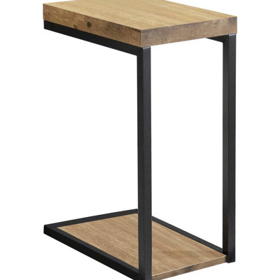 Industrial Style Snack Table, Brown Wood, Metal Base, 25.5In X 11.5In 17.64In, For Living Space Black Wooden Top, H W 17.64In D, Room Essential