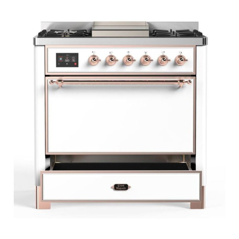 Majestic II 36" 3.5 cu.ft. Freestanding Dual Fuel with Griddle and Convection Oven, White/Copper, Liquid Propane