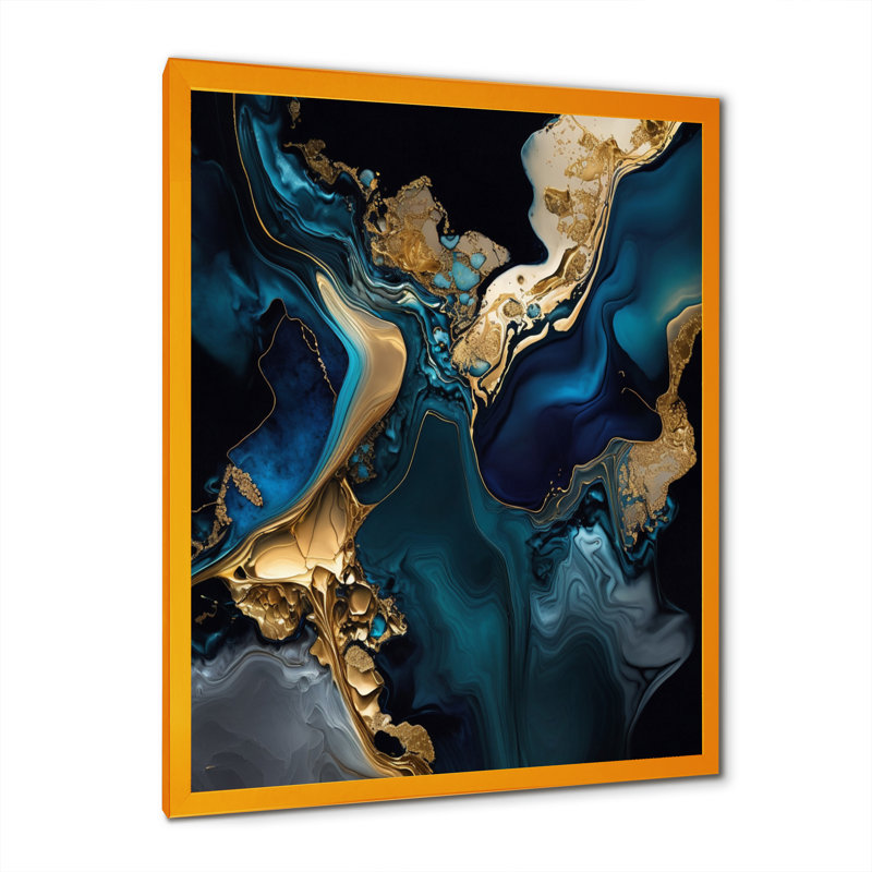 «Abstract Geode Marble Blue IV», art abstrait sur toile marbrée, L 16 po x H 32 po, Impression dorée sur toile encadrée