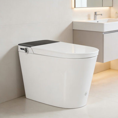 Tankless Smart Bidet Toilet White, Auto Open/close, Heated Seat, Warm Water Dry, Foot Sensor & Remote Control