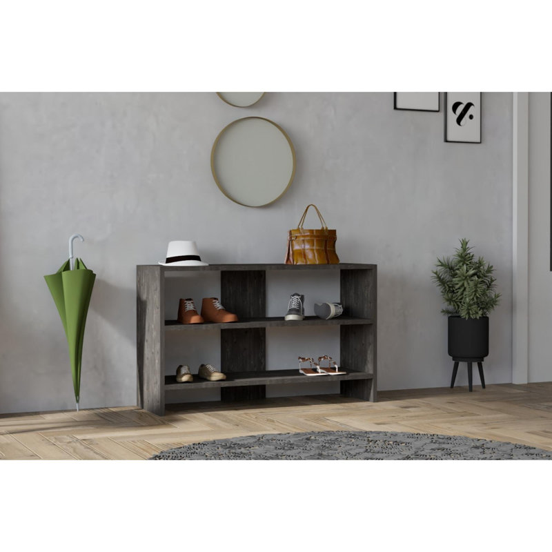 Modern Shoe Cabinet with Wall Mount Capability, Anthracite Color, 36.6 x 22.0 x 12.2 inches | 100% Melamine Coated Particle Board, Thickness: 0.7 inches | Multiple Shelves for Additional Storage, Scandinavian Design