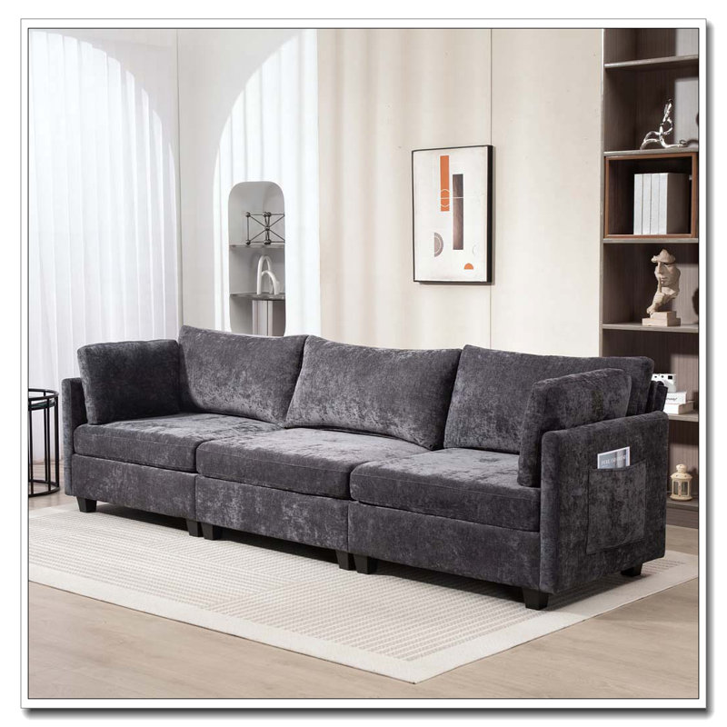Canapé 3 places en tissu chenille profond, Gris foncé