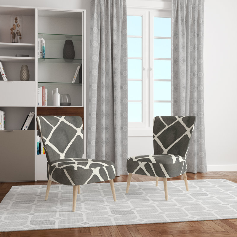 Upholstered Floral Side Chair - Modern floral Accent Chair, Abstract Gray Polyester Blend 14