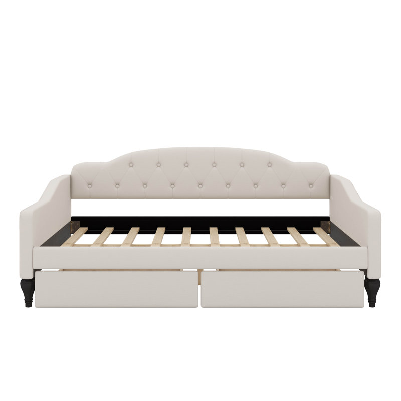 Full Size Upholstered Tufted Daybed With Drawers
