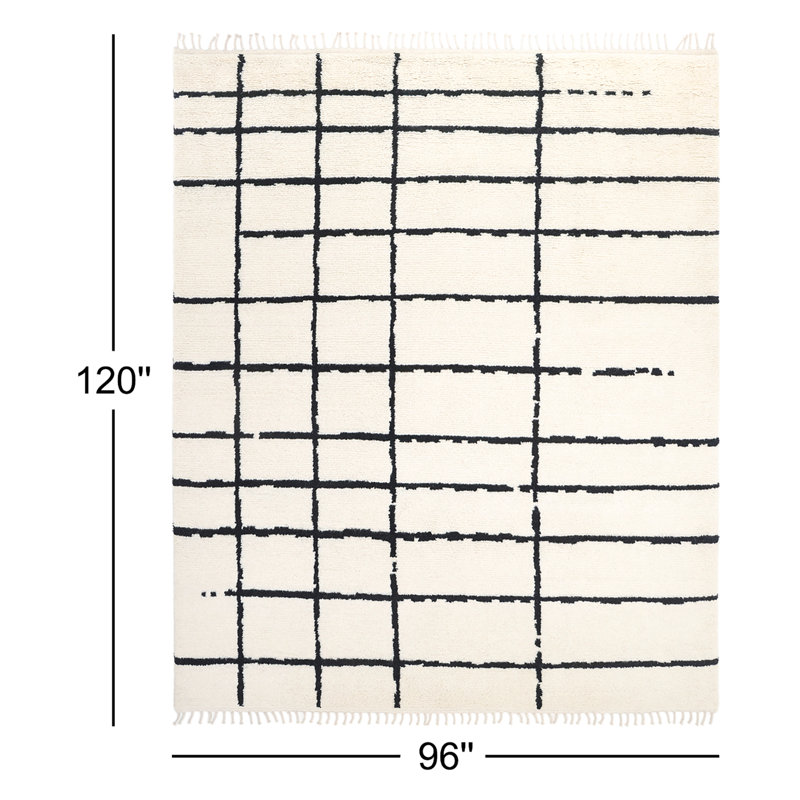 Paris Geometric Area Rug in Ivory/Black, Rectangle 8' x  10'