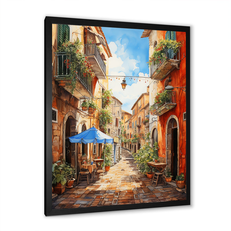 «Italian Village Essence 1», art mural Italie, H 32 po x l 16 po x P 1 po, Cadre photo noir
