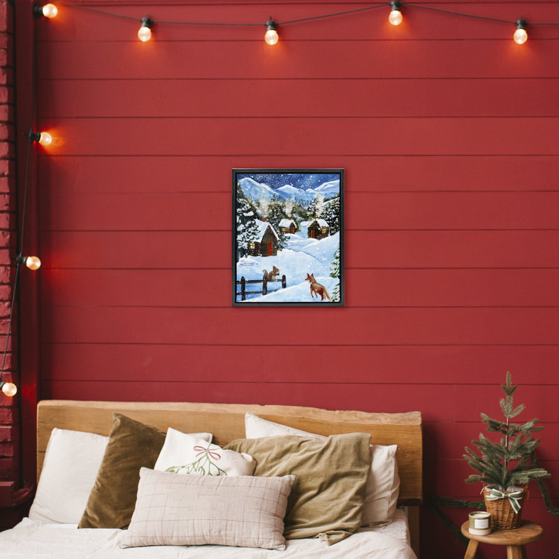 Cadre flottant Snowy Christmas Cabins Trio, design par Patricia Reynolds, Cadre flottant noir de jais, H 21 po x l 17 po