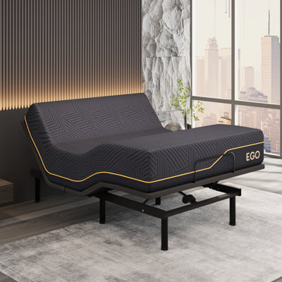 EGOHOME 12” Massaging Zero Gravity Adjustable Bed With 14” Gel Memory Foam Mattress, Underbed Light