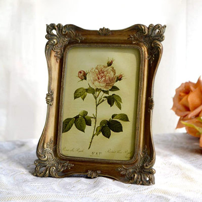 Cadre photo rétro 5 x 7 cadre photo antique avec présentoir de table et décoration murale rétro, art de galerie photo orné (bronze doré)