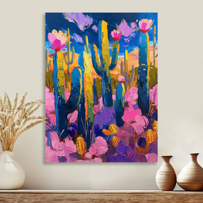 Purple And Blue Cactus Sunset Vibes III - Floral Cactus Wall Art