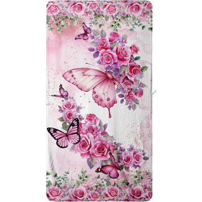 Pink Butterfly Flowers Bath Towel - Spring Rose Microfiber Beach Towel Decorative Bath Sheet for Women Bathroom 60*80inch Plus, you'll receive a beach-style canvas tote bag