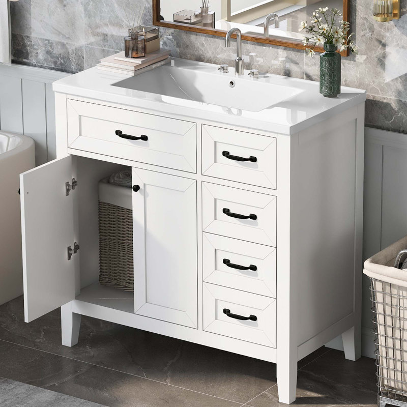 Meuble-lavabo 36 po avec lavabo, Noir, Blanc