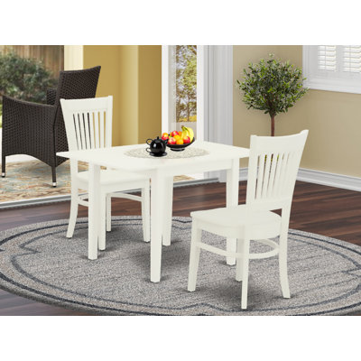 3 Piece Modern Dining Table Set Contains a Rectangle Wooden Table with Dropleaf and 2 Dining Chairs, Linen White