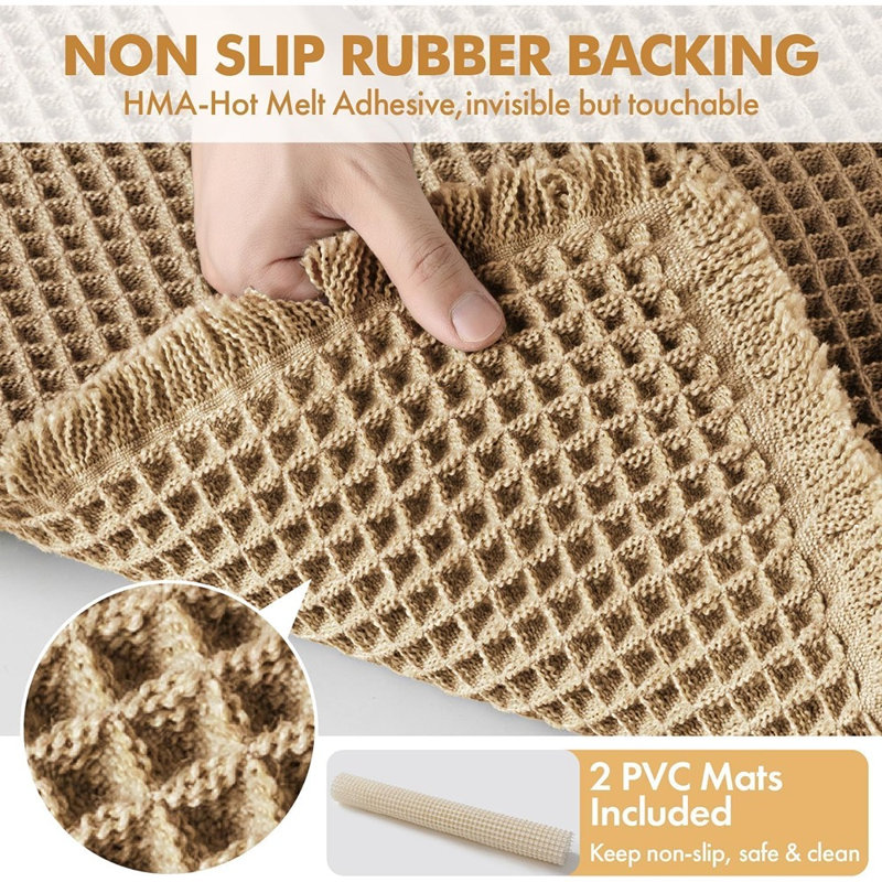 Brown Waffle Bathroom Runner Rugs, Soft Textured Floor Mats