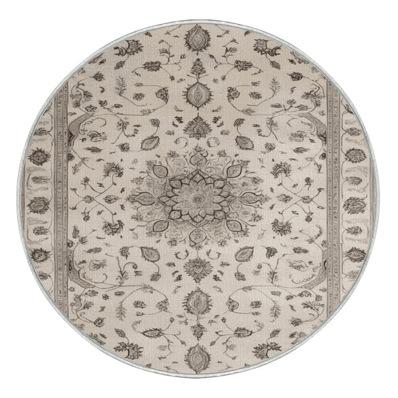 Machine Washable Tabriz Beige Area Rug, Round 4'