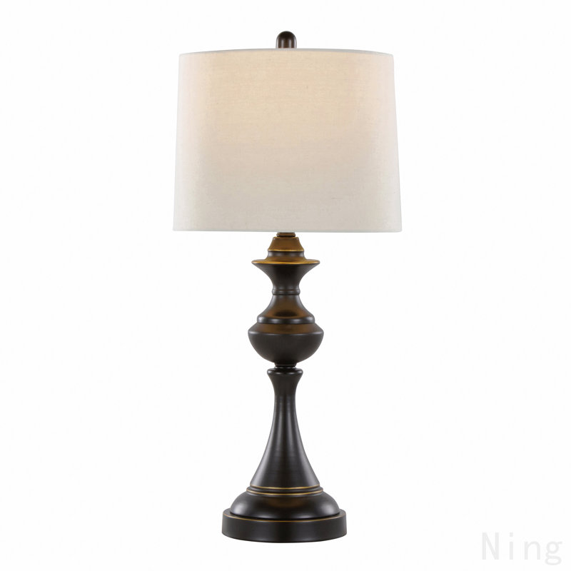 Lampe de table contemporaine 29 po en métal bronze huilé avec abat-jour en lin blanc cassé de Grandview Gallery - ensemble de 2