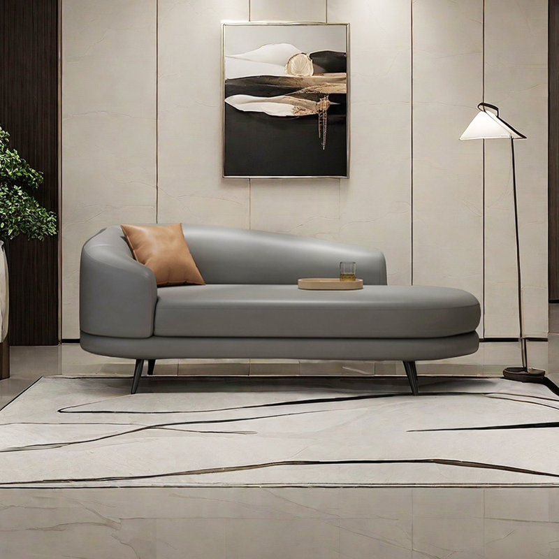 Chaise longue à pieds en métal - Confort spacieux, Gris, Accoudoir à gauche (vu de face)